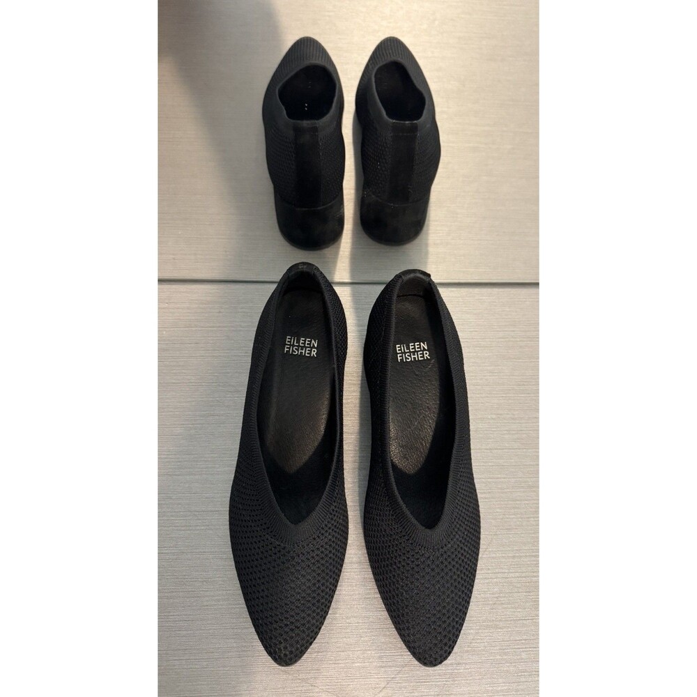 Eileen Fisher Gabby Knit Block Heel Pumps Black Size 7